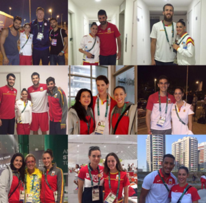 Collage de fotos de Carolina Rodríguez con miembros tanto de la delegación española como de otras delegaciones: @ritmocarol.