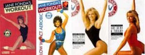 Portadas de los vídeos de Jane Fonda practicando todas las ramas de la gimnasia aeróbica: 20 minutos.