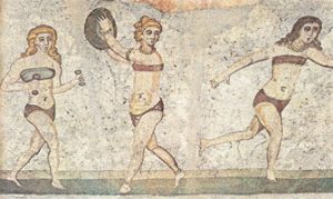Cuadro de mujeres espartanas haciendo deporte.