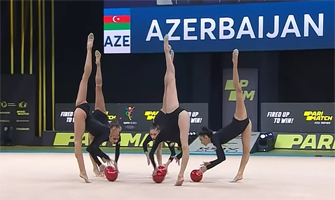 Azerbaiyán destacó en el Campeonato de Europa de Gimnasia Rítmica 2020 por la sobriedad de sus maillots en el ejercicio de 5 pelotas: You Tube.