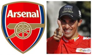 Escudo del Arsenal y Alberto Contador (EFE).