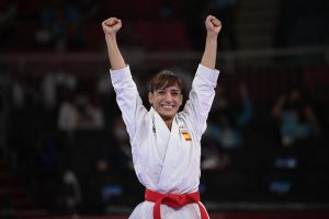Sandra Sánchez al proclamarse campeona olímpica: AFP.