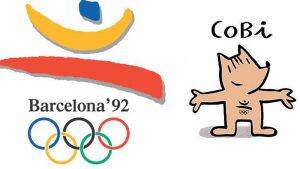 Logo de Barcelona 92 y su mascota, Cobi.