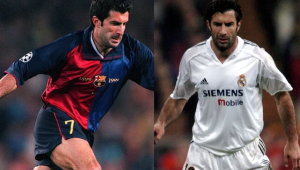 Figo jugando con el Barcelona y después, jugando con el Real Madrid: Mediotiempo.