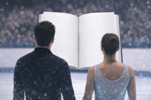 Pareja de patinadores frente a un libro en blanco: ChatGPT.