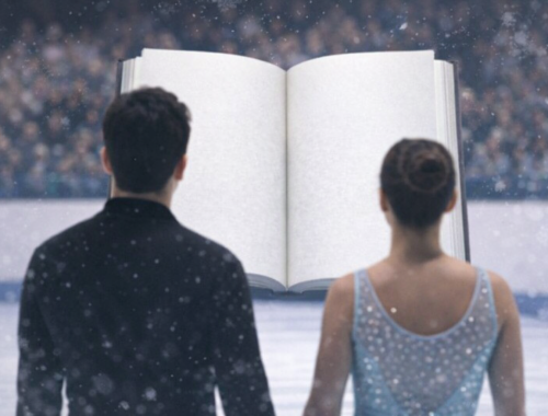 Pareja de patinadores frente a un libro en blanco: ChatGPT.