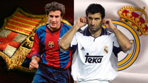 Luís Figo con la camiseta del Barcelona y con la camiseta del Real Madrid: Sport.